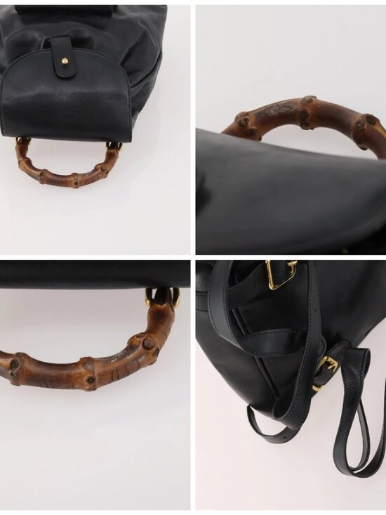 GUCCI Bamboo Backpack Leather Black Gold 003 1705 0030 Auth ep13234 main image 12